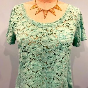 Free People aqua lace scoop neck top